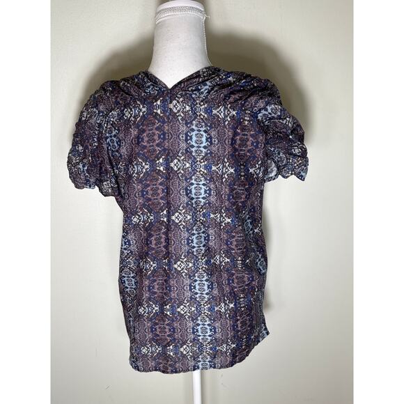 Billy Reid Blue Cap Sleeve Button Up V-Neck Shirt Sz S - Picture 3 of 4